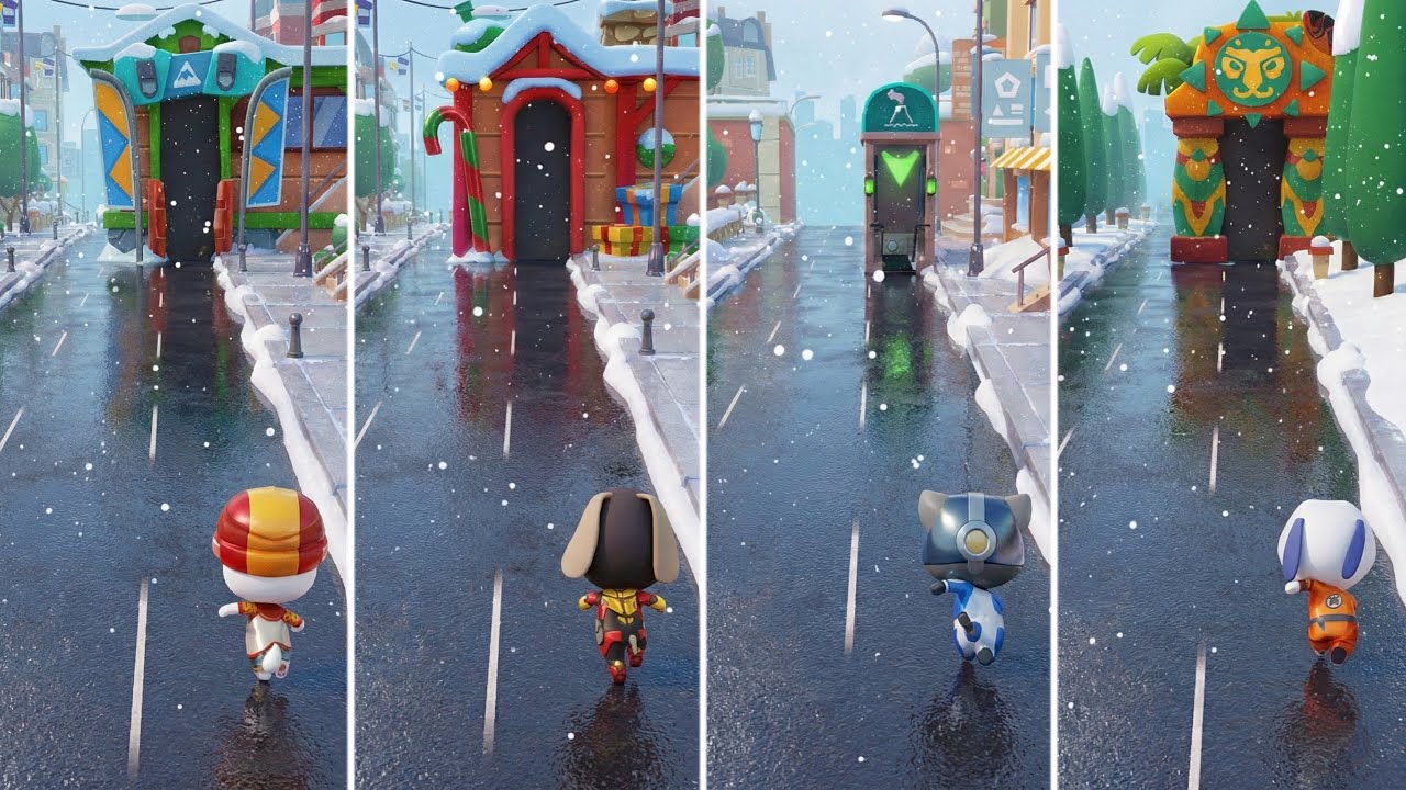 Игровой процесс Talking Tom Gold Run: Скейтерша Анджела, Железный Бен, Космонавт Том, Кунг-фу Хэн...