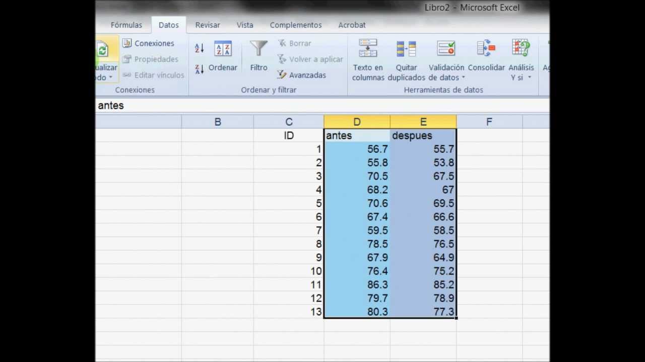 T de Student con Excell 2010 (español)