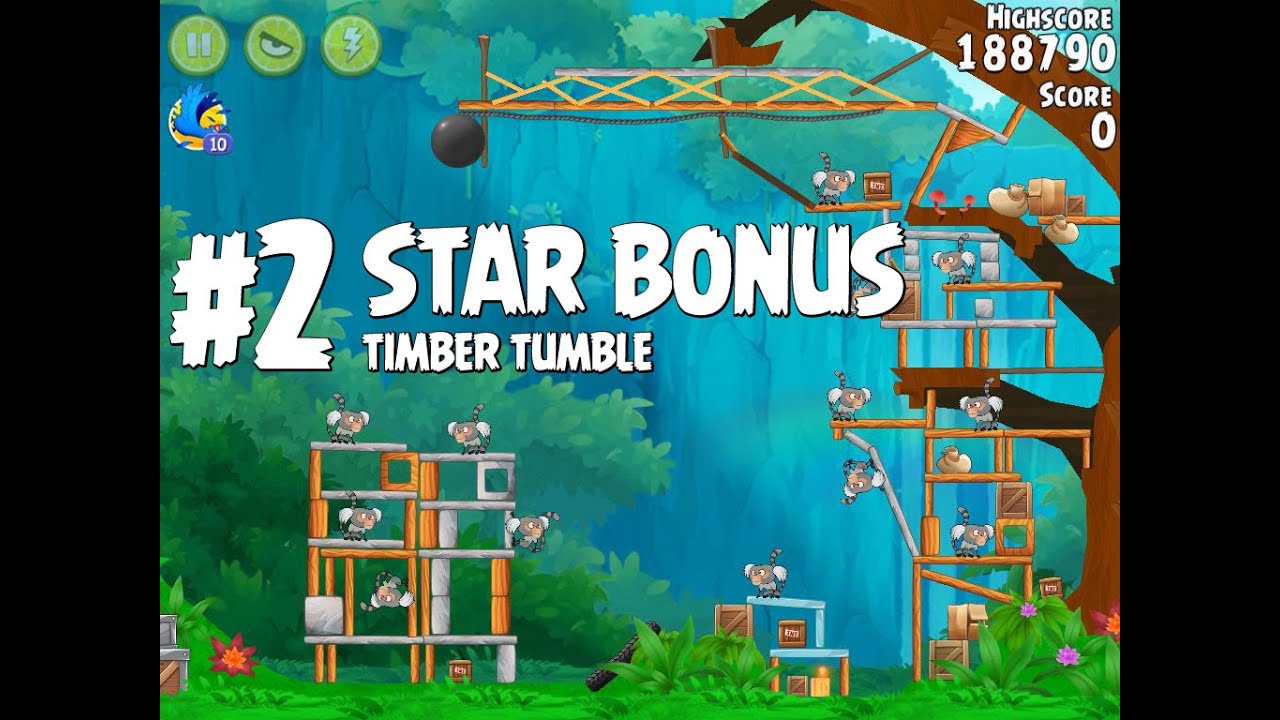 Angry Birds Rio Star Bonus #2 Timber Tumble 3 Star Walkthrough