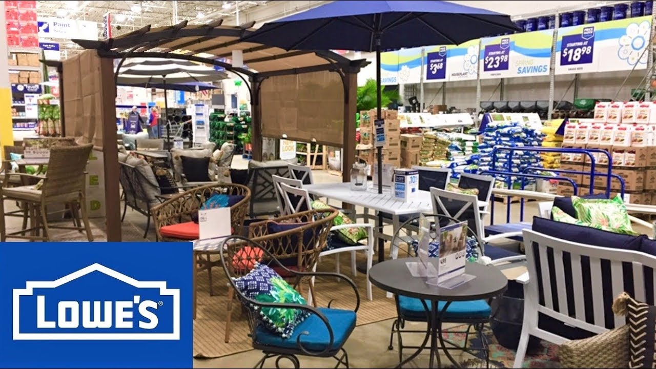 LOWE'S PATIO FURNITURE OUTDOOR SOFAS CHAIRS HOME DECOR SHOP WITH ME SHOPPING STORE WALK THROUGH