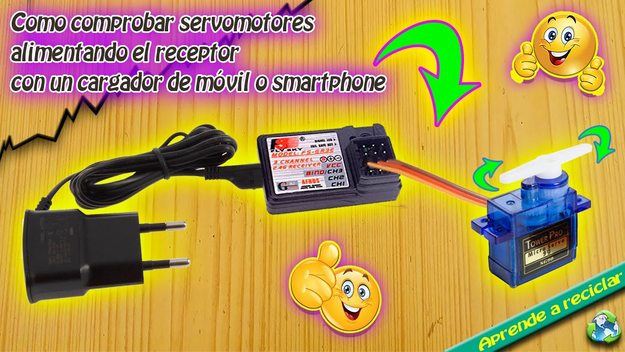 Como comprobar servomotores alimentando el receptor con un cargador de móvil o smartphone