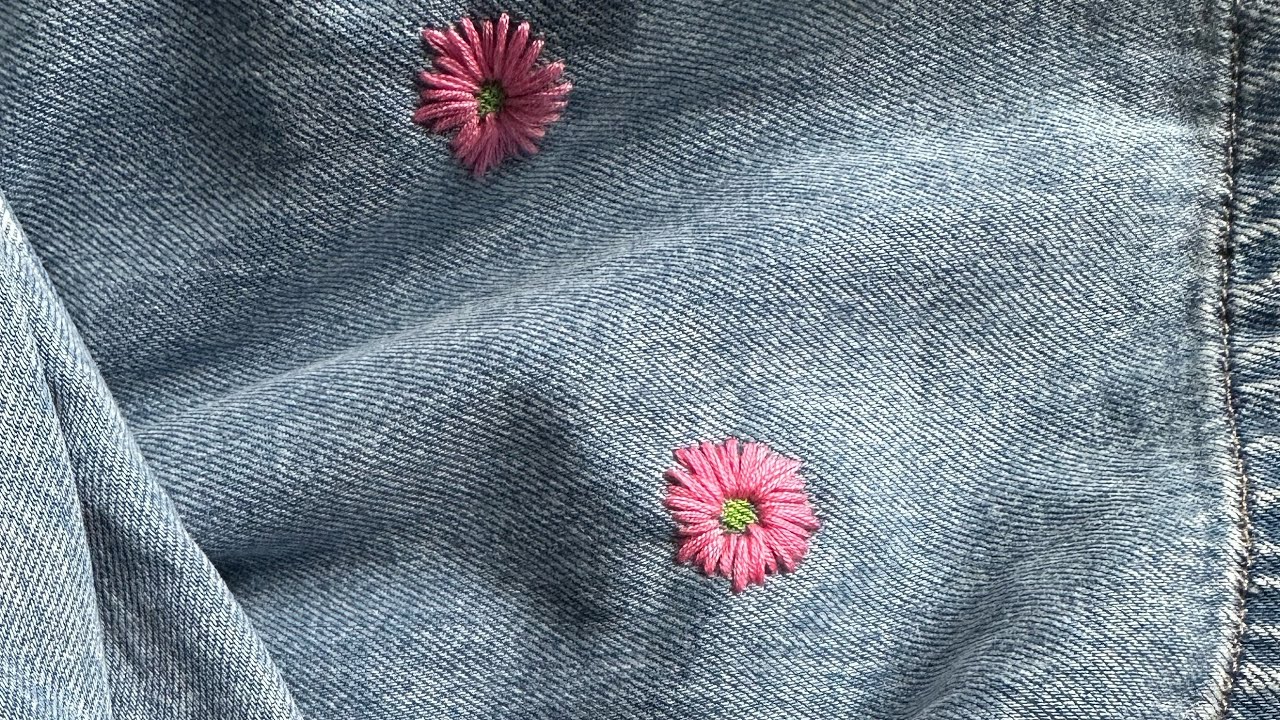 How to stitch a tiny flower on denim 🌸 Easy embroidery tutorial for beginners.