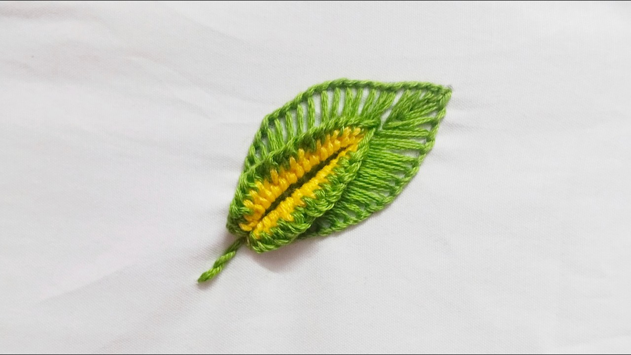 Simple 3d leaf embroidery design  | hand embroidery for beginners |