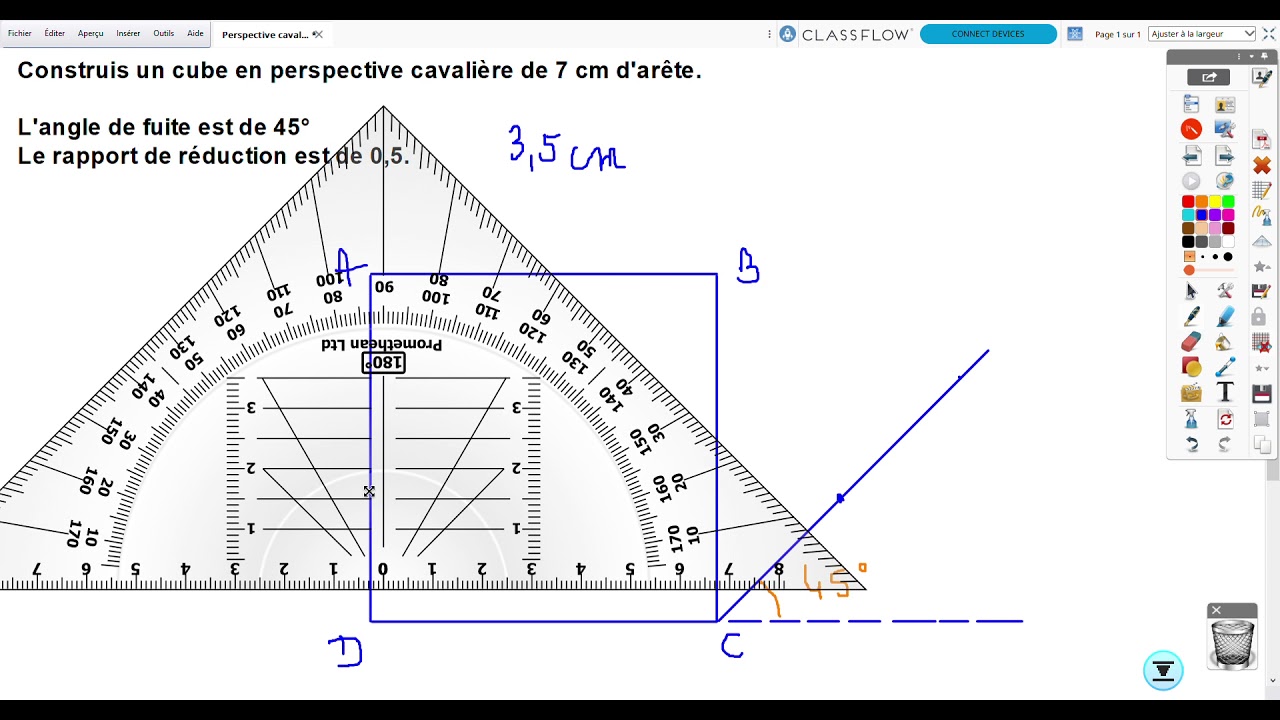 Construction d'un cube en perspective cavalière