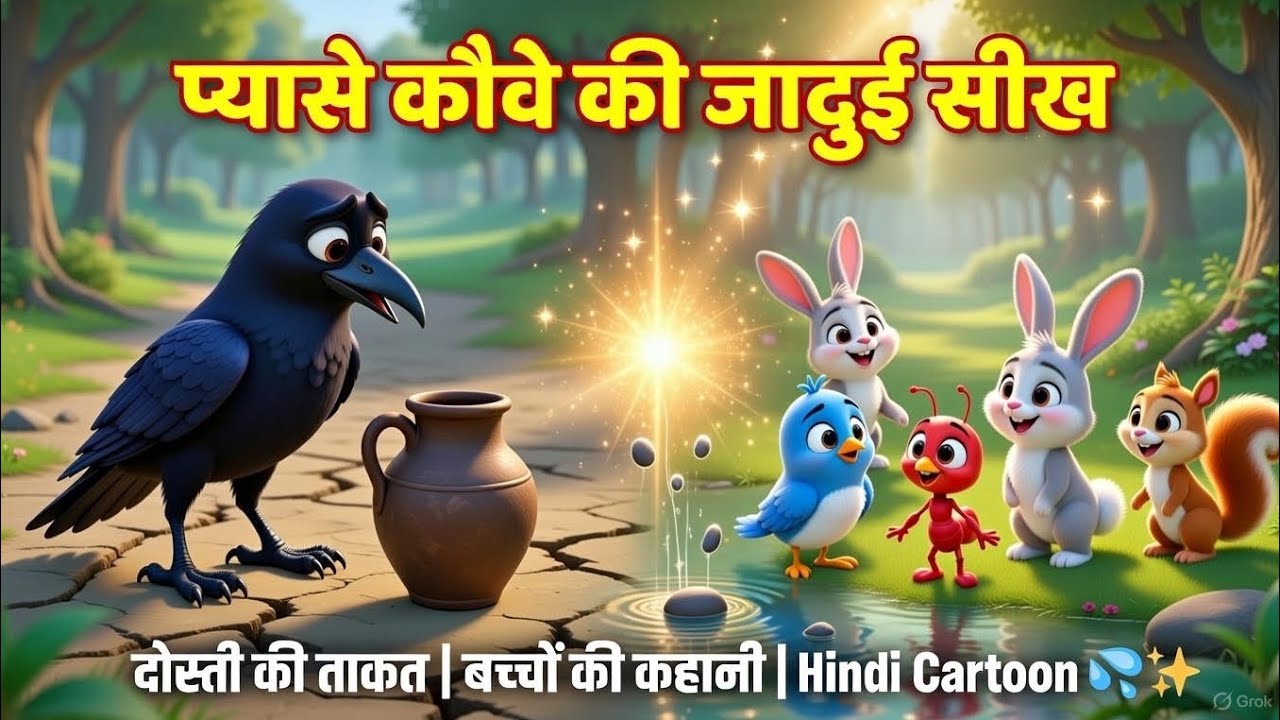 प्यासे कौवे की जादुई सीख | दोस्ती की ताकत | हिंदी कार्टून | बच्चों की नैतिक कहानी | #cortoon #kids