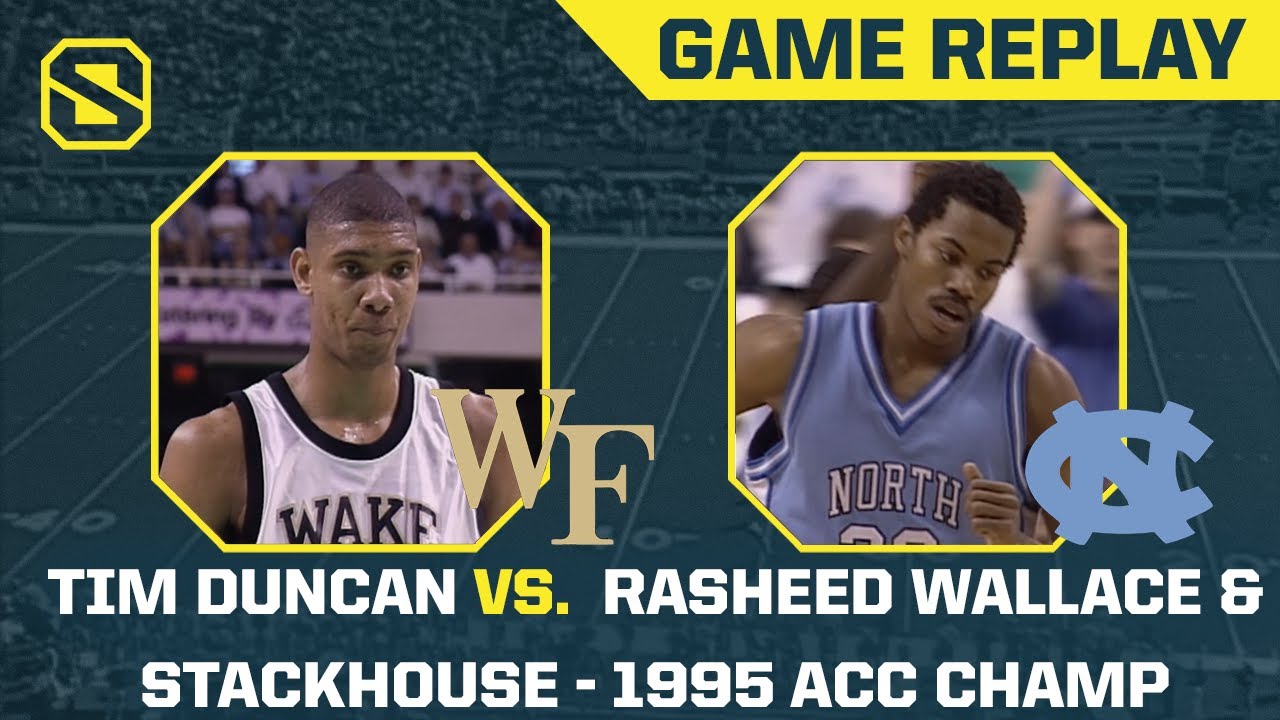 Tim Duncan Encounters Rasheed Wallace & Stackhouse | UNC vs. Wake Forest - 1995 ACC Championship