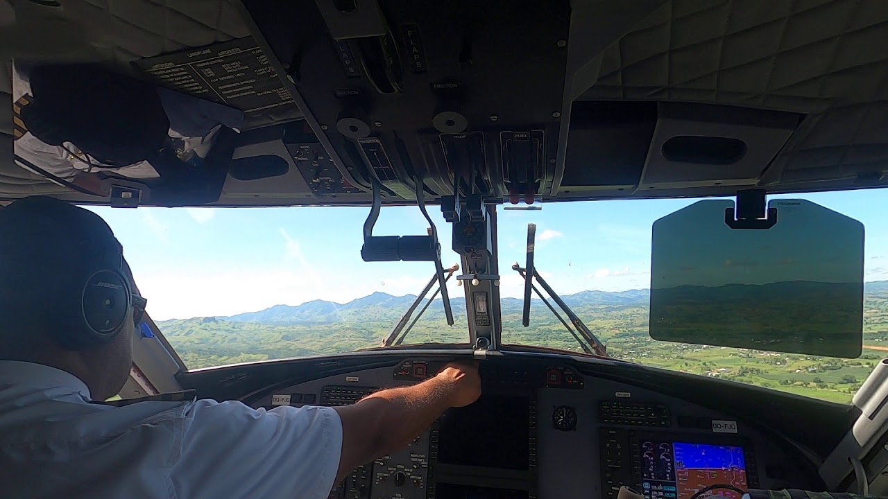 Fiji Link DHC-6 Scenic Cockpit Landing Nadi International Airport