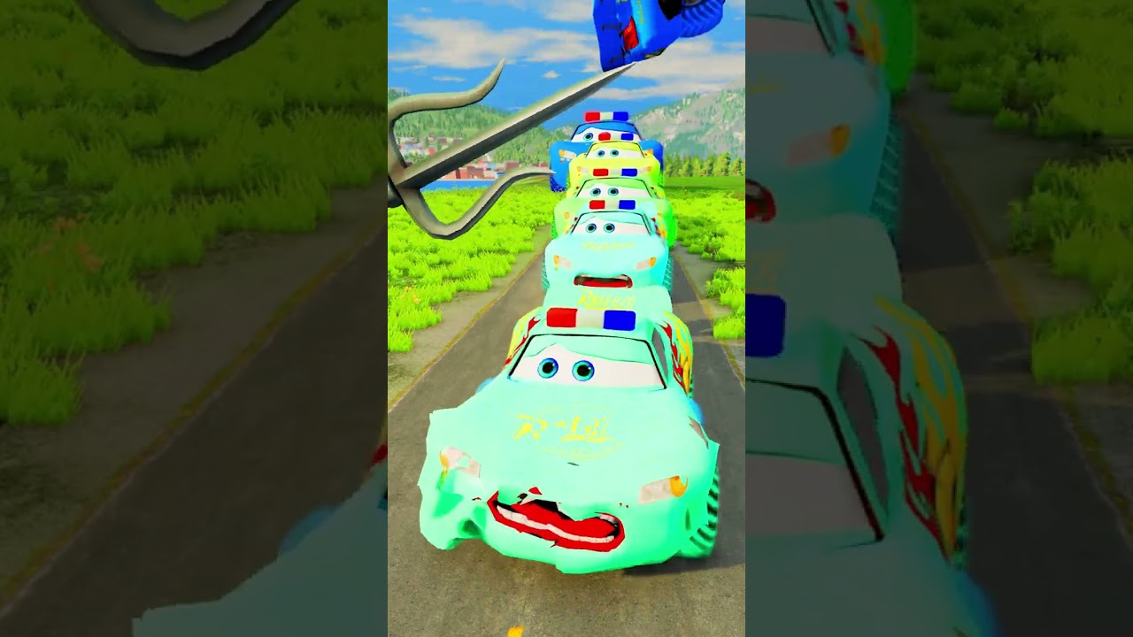 Police Lightning McQueen Colorful Small to Giant Cars vs Sai Hammer