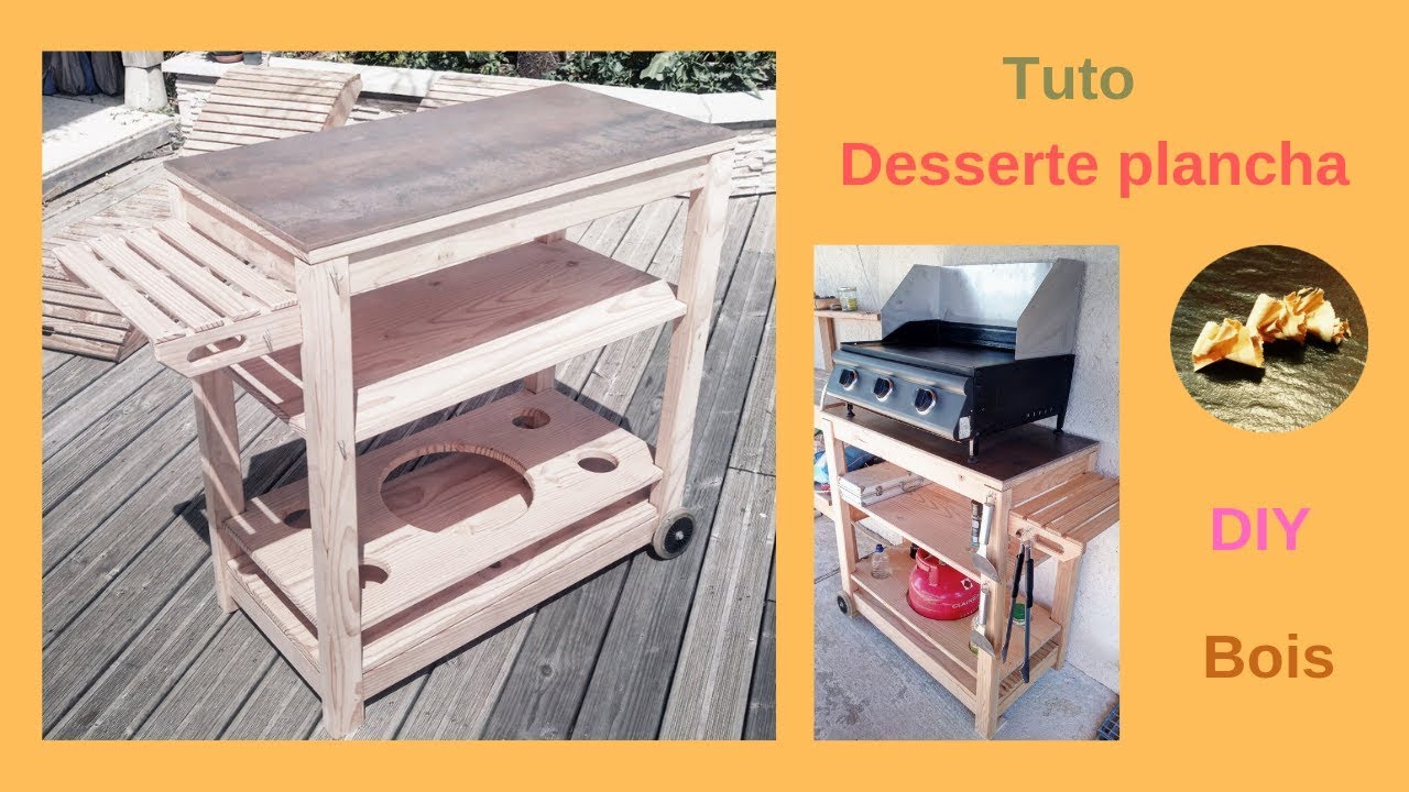 Desserte plancha chariot à roulettes en bois