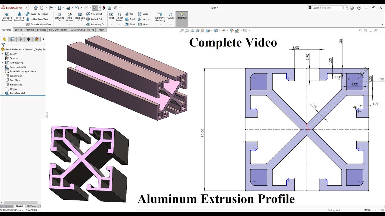 How to make Aluminum Extrusion Profile in Solidworks, Complete Video Tutorial