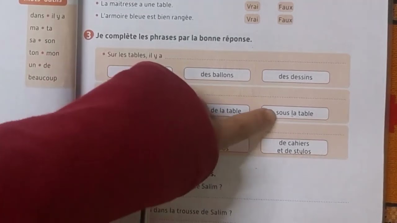 Français 3ème année primaire, qu'est ce qu'il y a dans ta classe