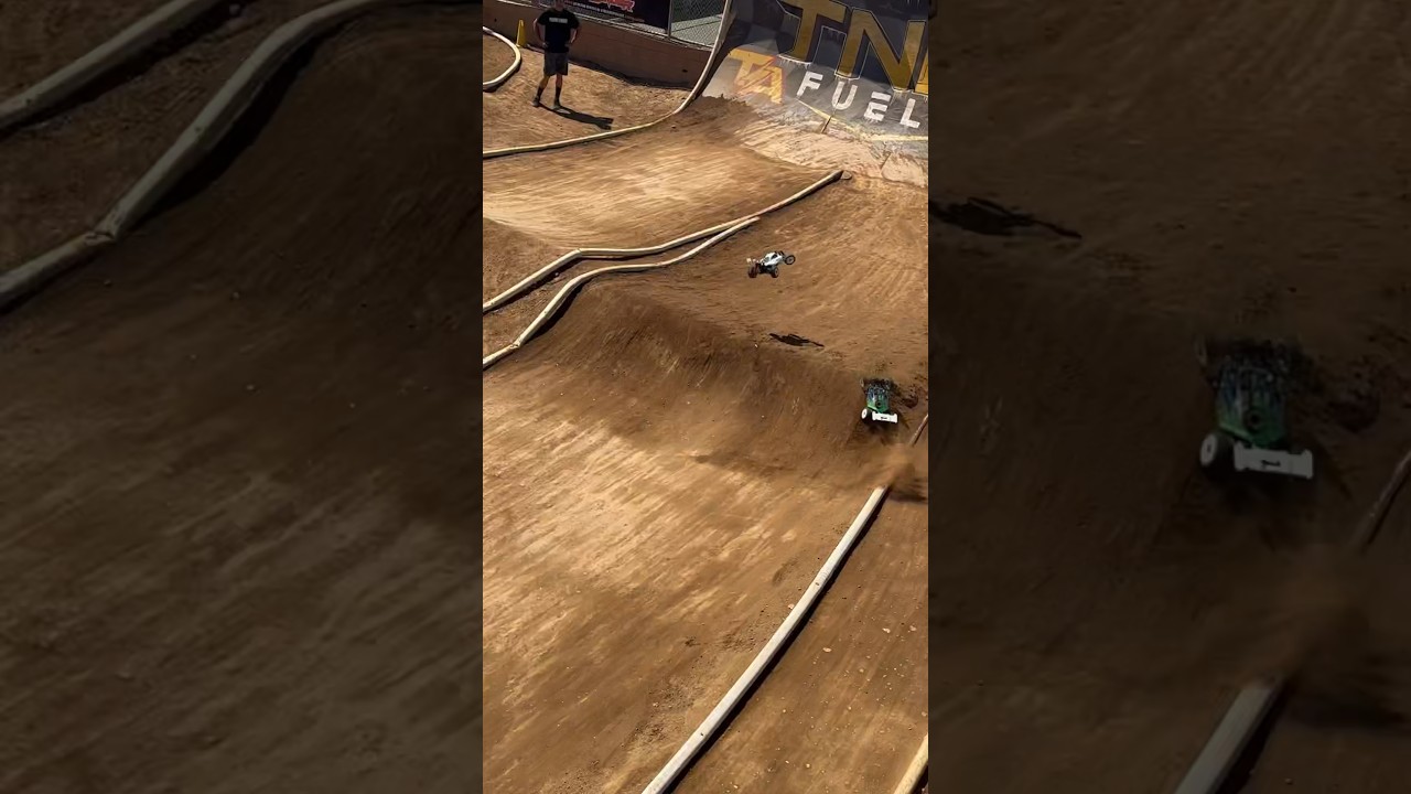 Wild RC car pass during a qualifying race! Team driver Nick Wautlet and his RC8B4! 