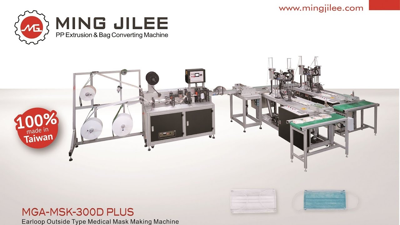 3ply Surgical Mask Making Machine with Flow Pack System, MGA-MSK-300D PLUS + MSK-P