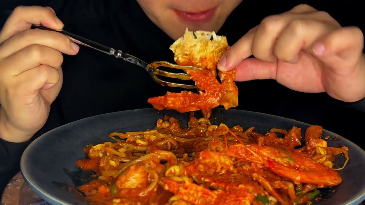 ASMR Korean Spicy Seafood Mukbang, 해물찜 먹방, Eating Show, Real Sounds, 韓国式海鮮蒸しモッパン