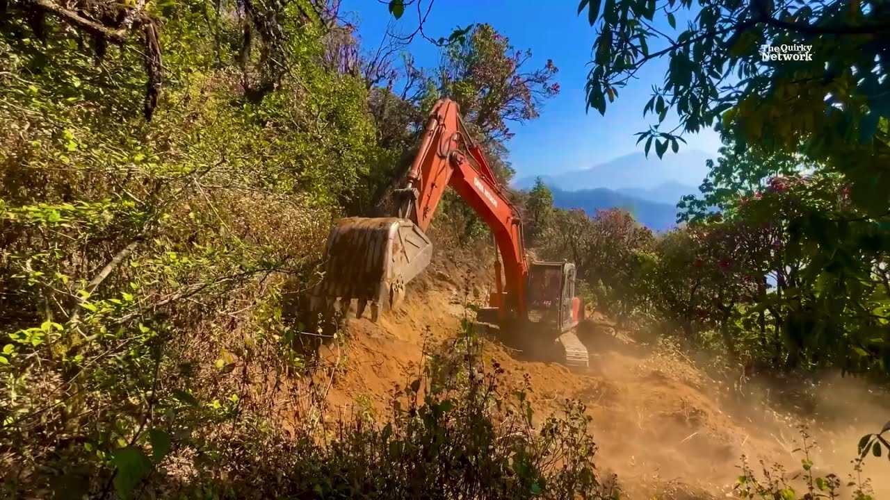 Incredible Skill! Tata Hitachi Excavator Operator Building a Road in a Steep Forest Hill