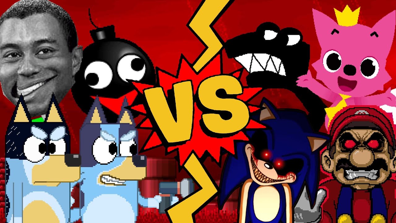 M.U.G.E.N Battles | Bluey/Bandit/Zeeky H. Bomb/Omega Tiger Woods vs Mario.EXE/Sonic.EXE/Pinkfong/F