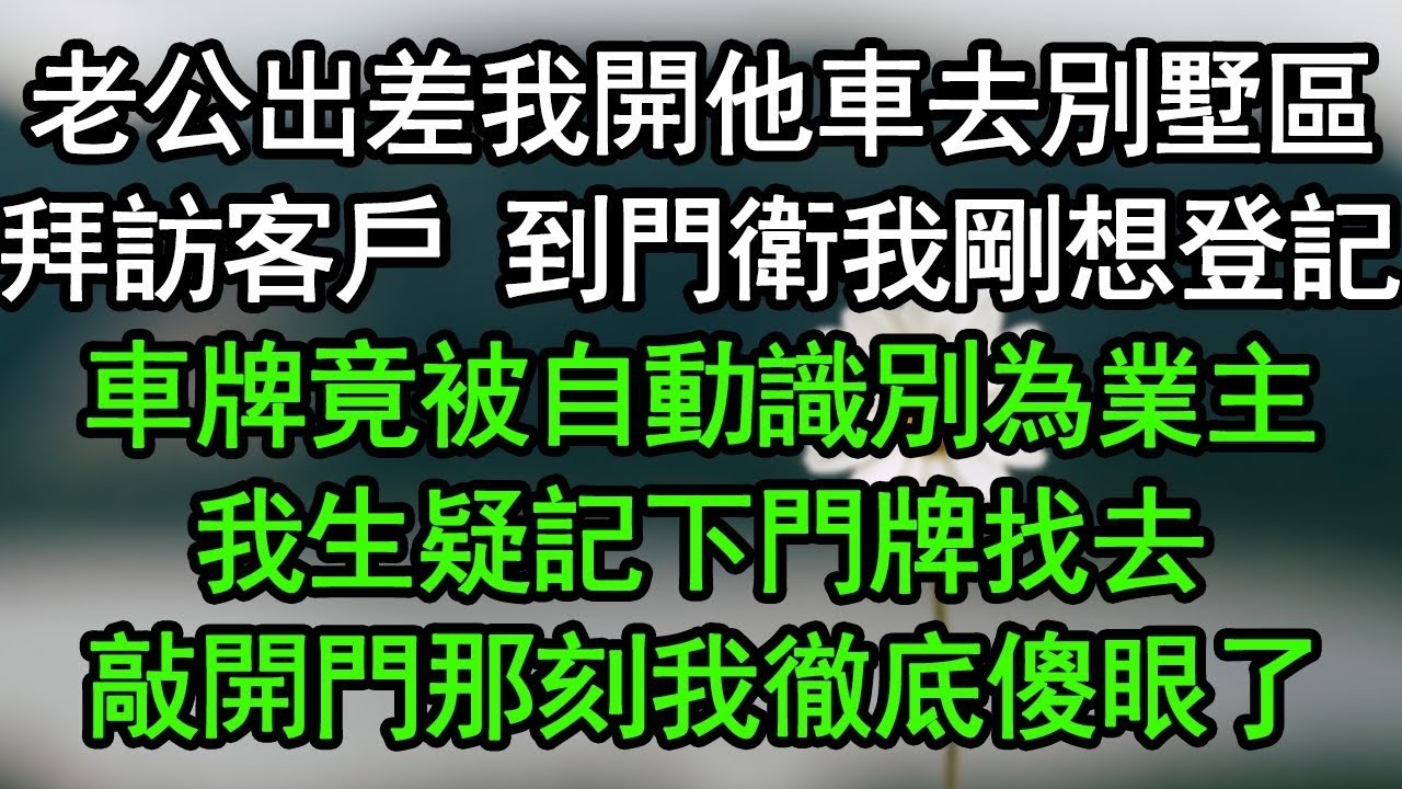 老公出差我開他車去別墅區拜訪客戶，到門衛我剛想登記，車牌竟被自動識別為業主，我生疑記下門牌找去，敲開門那刻我徹底傻眼了#深夜淺讀 #為人處世 #生活經驗 #情感故事