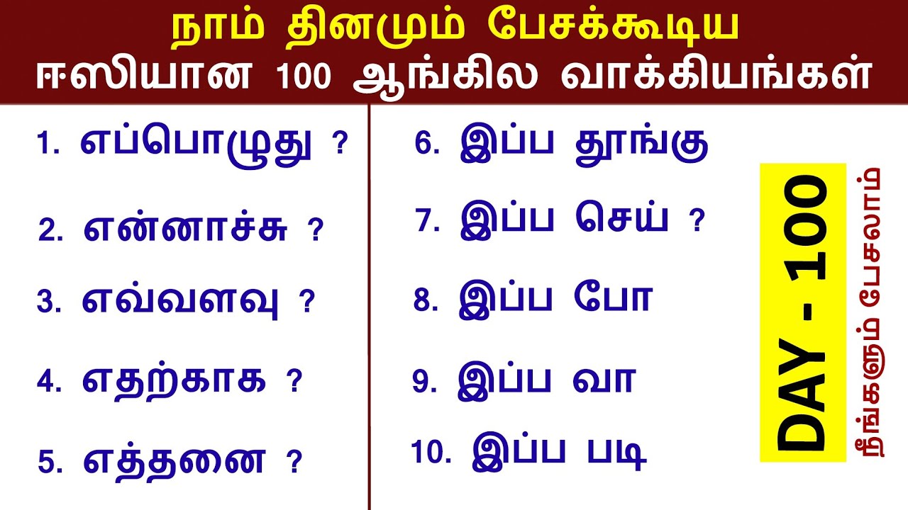 100 குட்டி Daily Use English Sentences | Spoken English  For Beginners | English to Tamil Pesalam |
