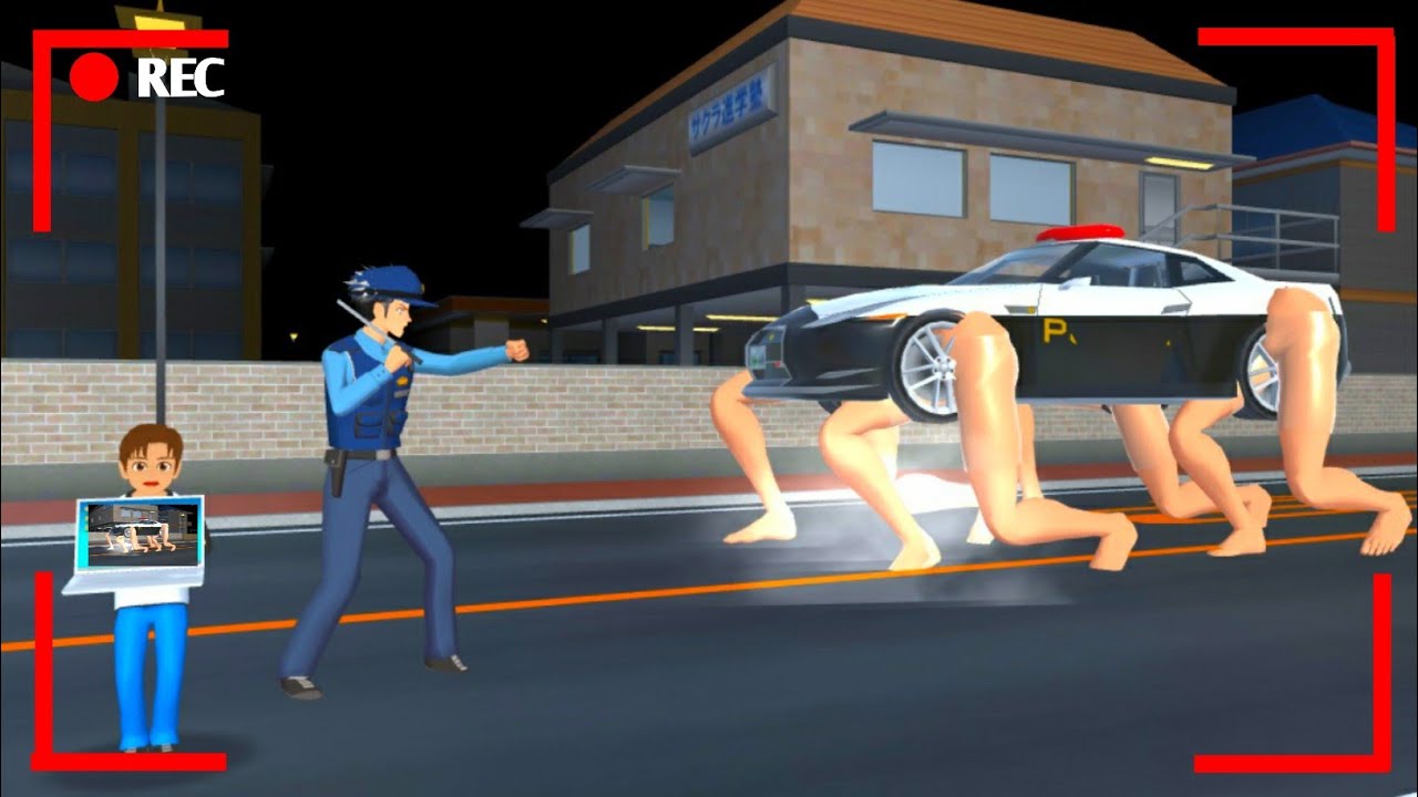Cctv yuta merekam monster kaki mobil police di sakura simulator 