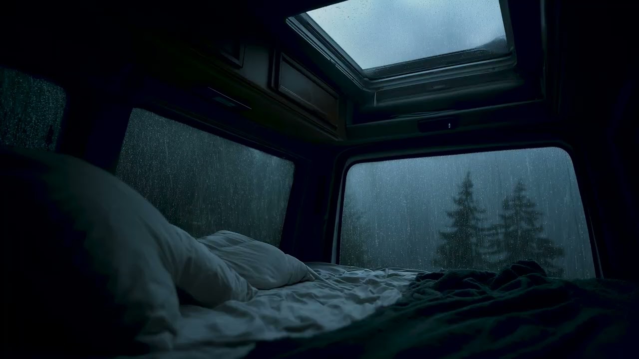 Rainy Forest Night in a Quiet Camper Van | Deep Sleep Rain Sounds and Calm Night Ambience