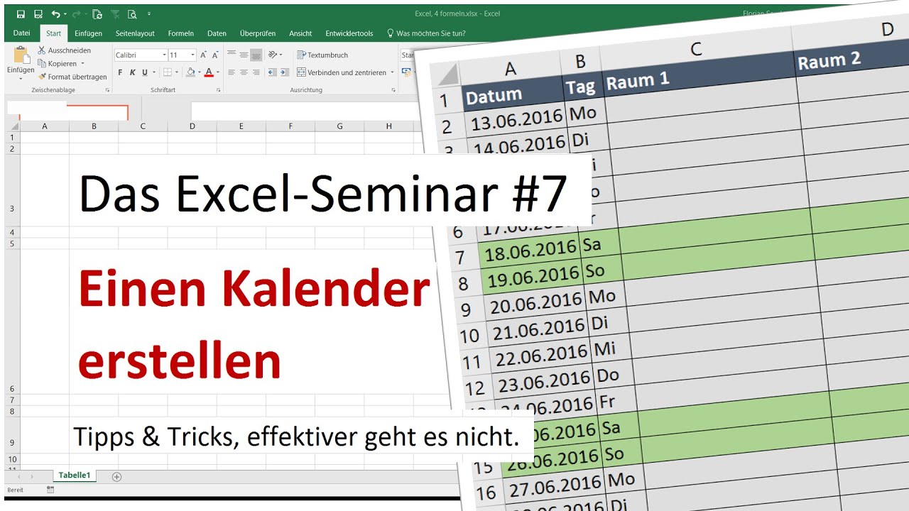 Das Excel-Seminar #7, einen Kalender erstellen
