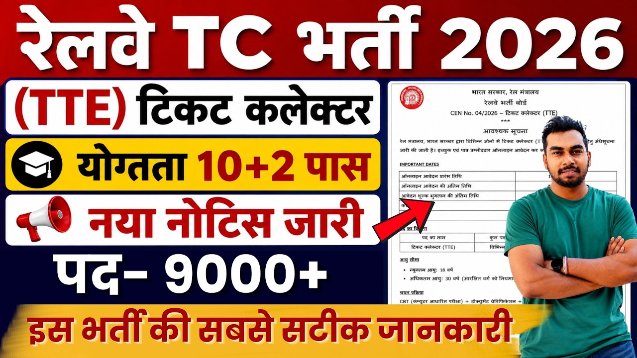 Railway TC,TTE (Ticket Collector) Recruitment 2026 | Railway Bharti 2026 | RRB TC Vacancy |12th Pass