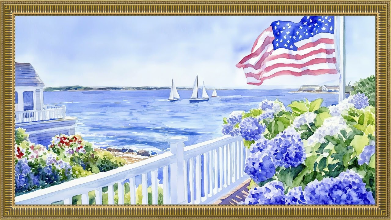 Summer Patriotic Painting | Vintage Gold Frame TV Art | 4k Screensaver for TV