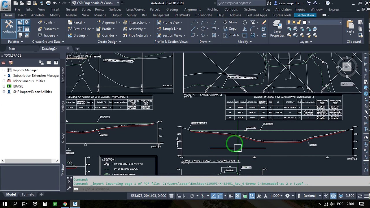 Importar PDF para o AutoCAD Civil 3D 2020
