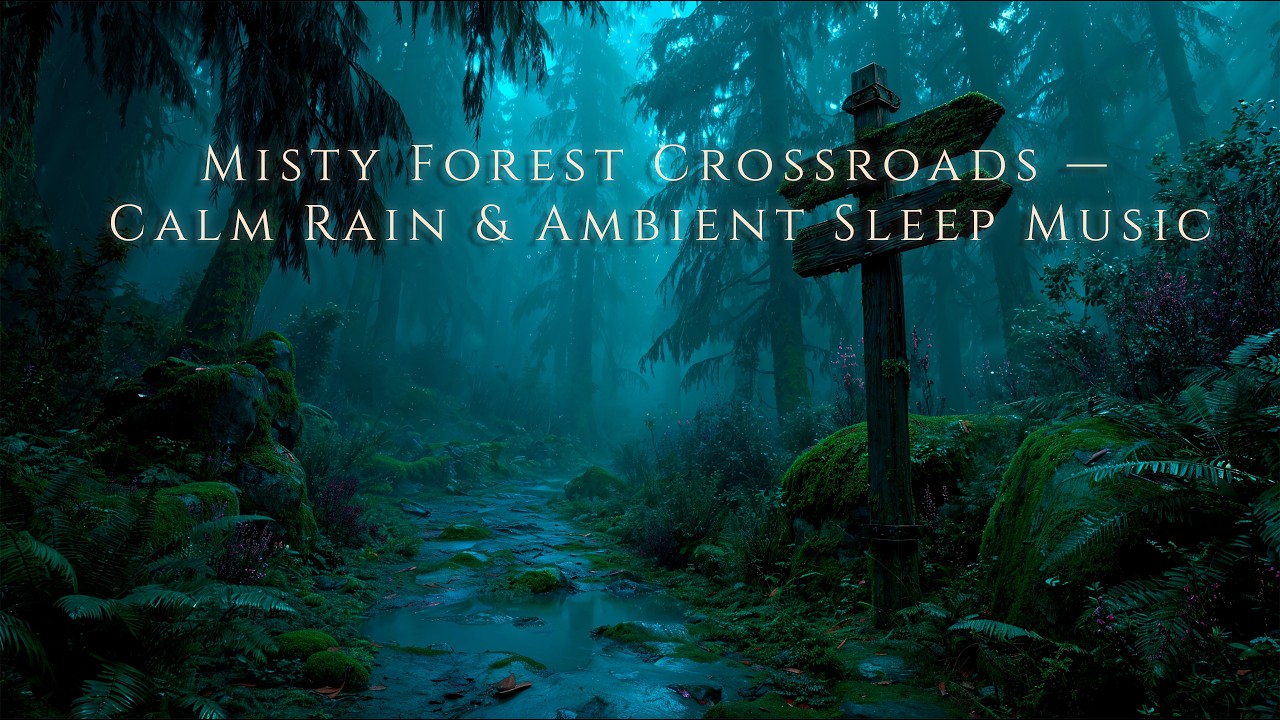 Calm Rain 🌧️& Ambient Sleep Music  3 Hours 😴— Misty Forest Crossroads