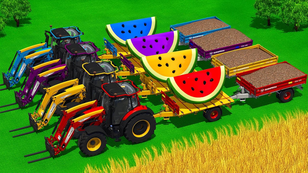 TRANSPORTING WATERMELONS SLICES AND MAKE CHAFF WITH VALTRA TRACTORS - Farming Simulator 25