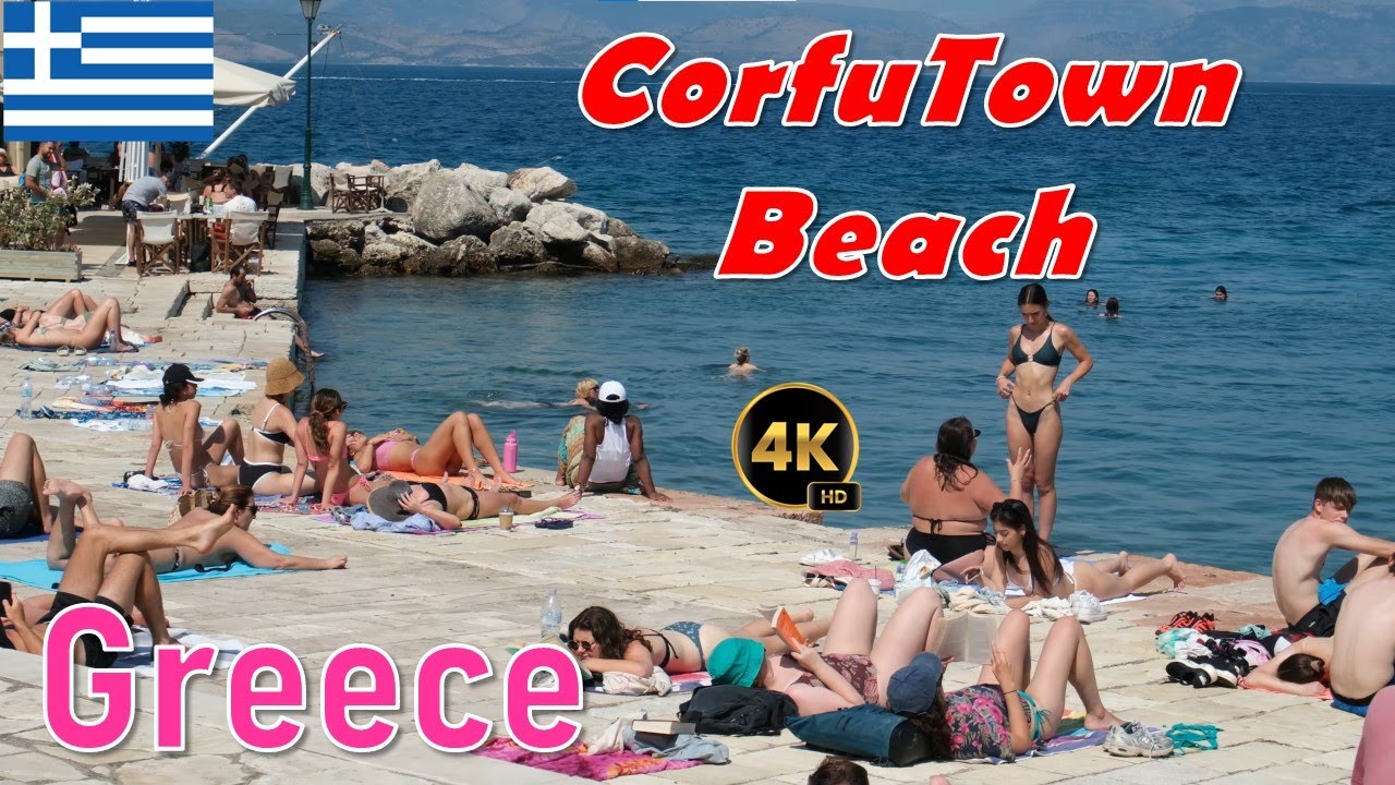 Corfu Town Hot Beach Walk 2023 Summer | Kerkyra Greece 4K