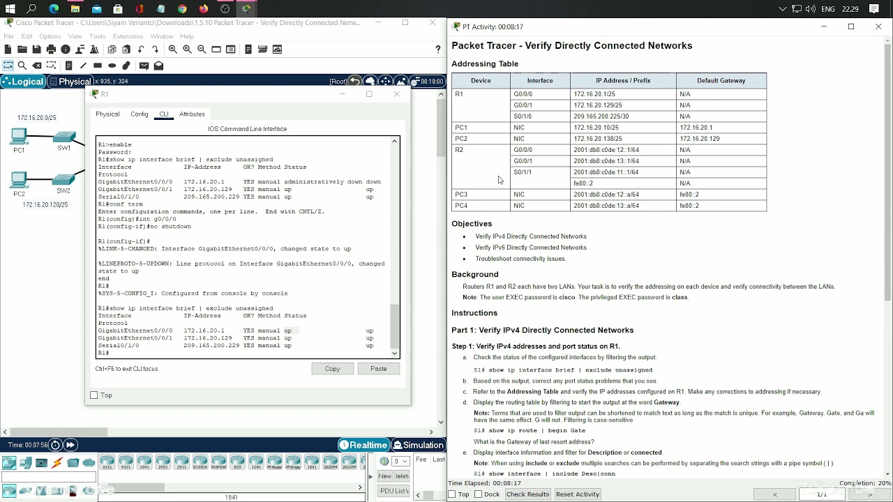 [Bahasa Indonesia] 1.5.10 Packet Tracer - Verify Directly Connected Networks
