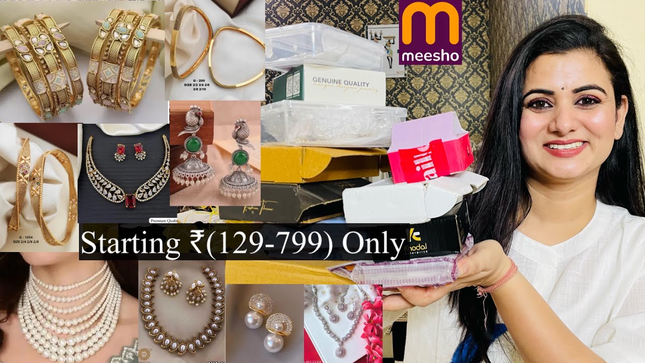 Huge Meesho Jewellery Haul Starting ₹129, AD Jewellery, Bracelet, Bangle, Pearls Necklace, Earrings
