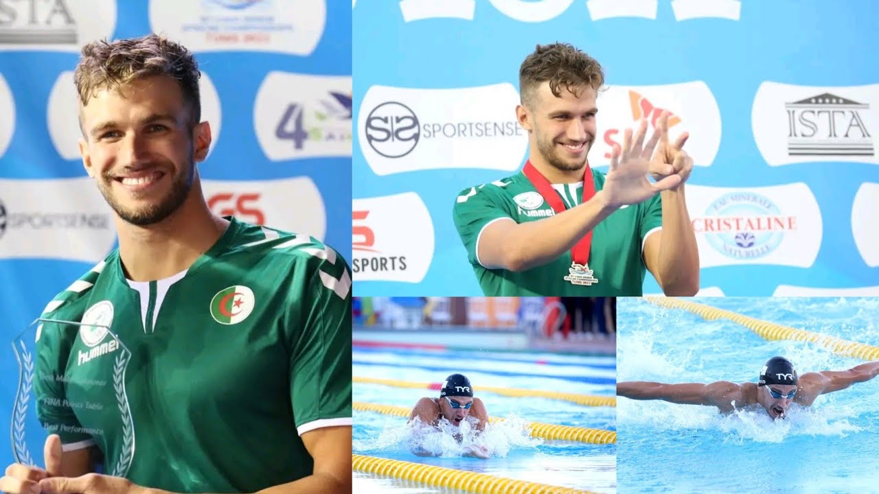 ميدالية ذهبية وفضية لجواد صيود في سباق 200م على الصدر و100م فراشة-البطولة الافريقية للسباحة تونس2022