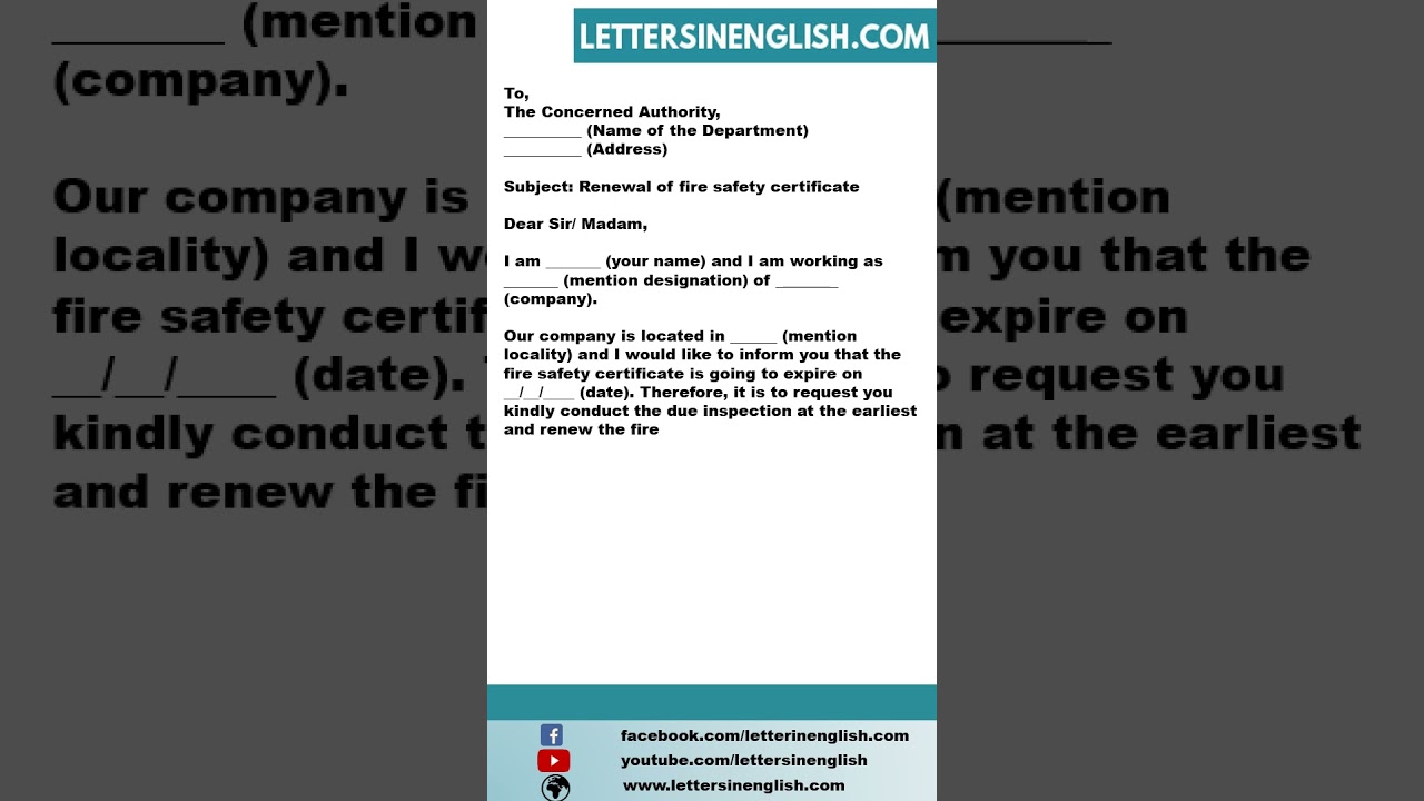 Request Letter for Renewal of Fire Safety Certificate