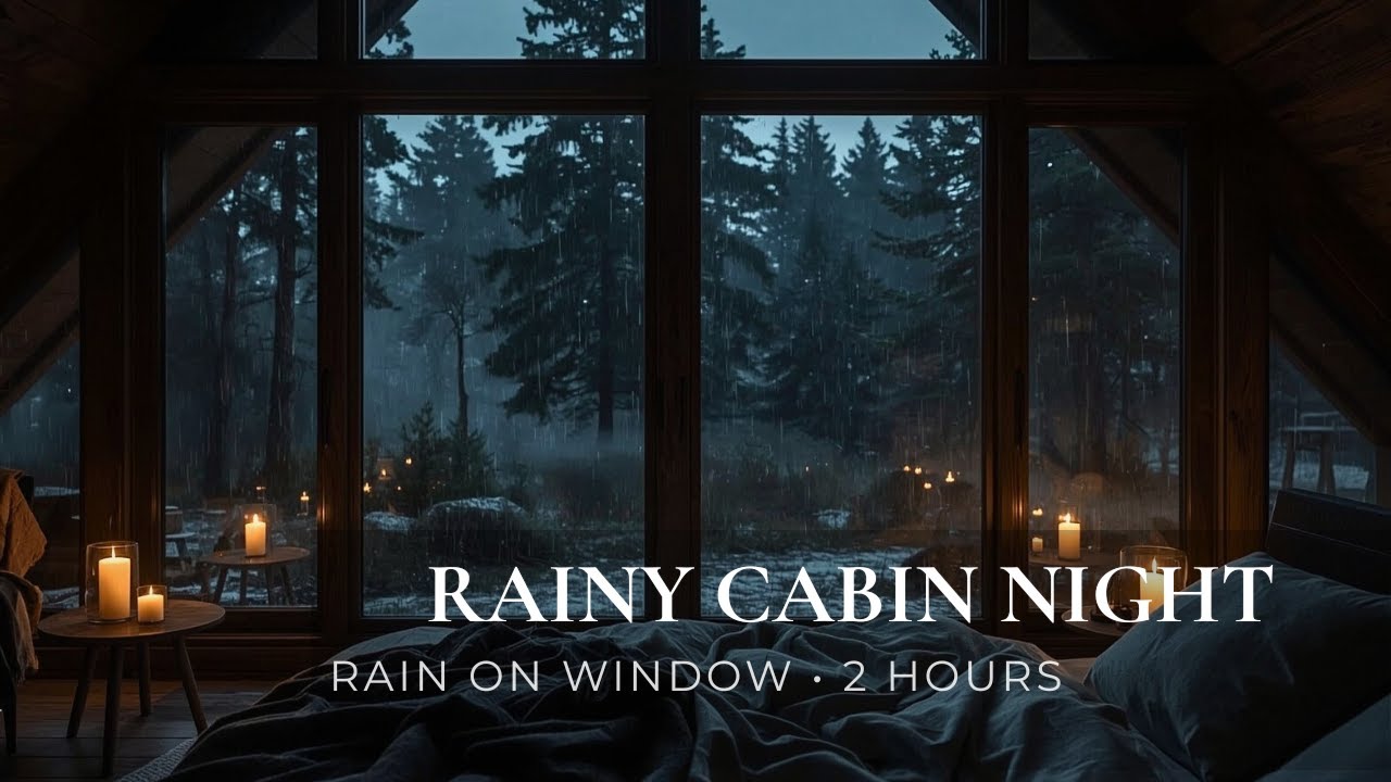 Cozy Rainy Cabin Bedroom 🌧️🔥 Rain on the Window + Soft Thunder (2 Hours) | Velvet Lantern