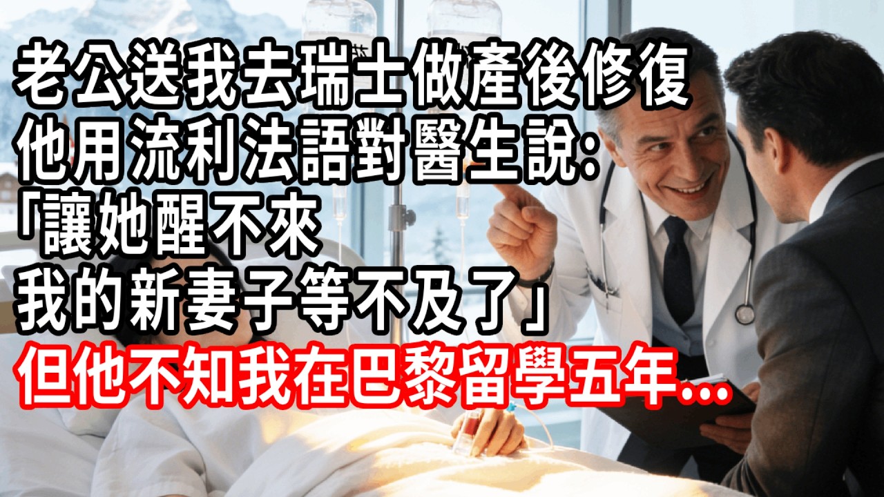 老公送我去瑞士頂級機構做產後修復，用法語對主治醫生說:｢加大劑量，讓她醒不來，我的新妻子等不及了｣可他不知我曾在巴黎留學，我閉眼裝睡，悄悄調換點滴瓶，隔天他大聲慘叫&hellip;#情感故事 #人生感悟 #生活经验