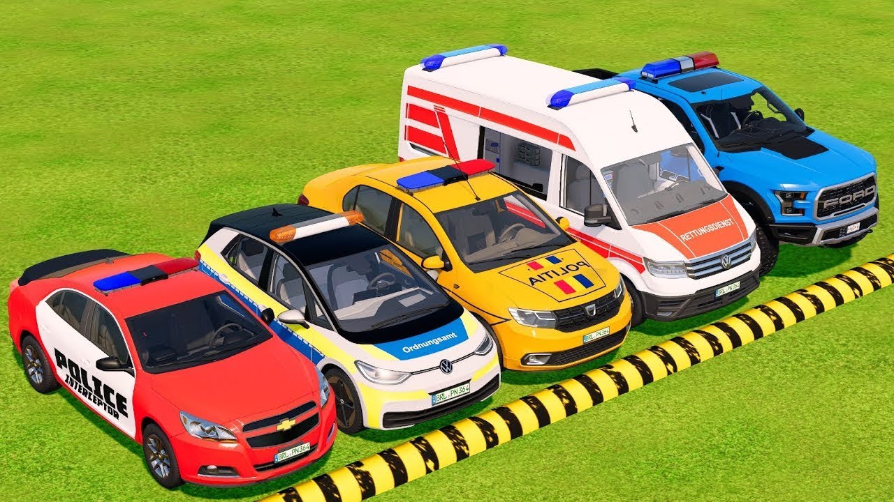 TRANSPORTING ALL COLORS POLICE CARS  VEHICLES WITH MAN BIG TRUCKS ! FS22 #70