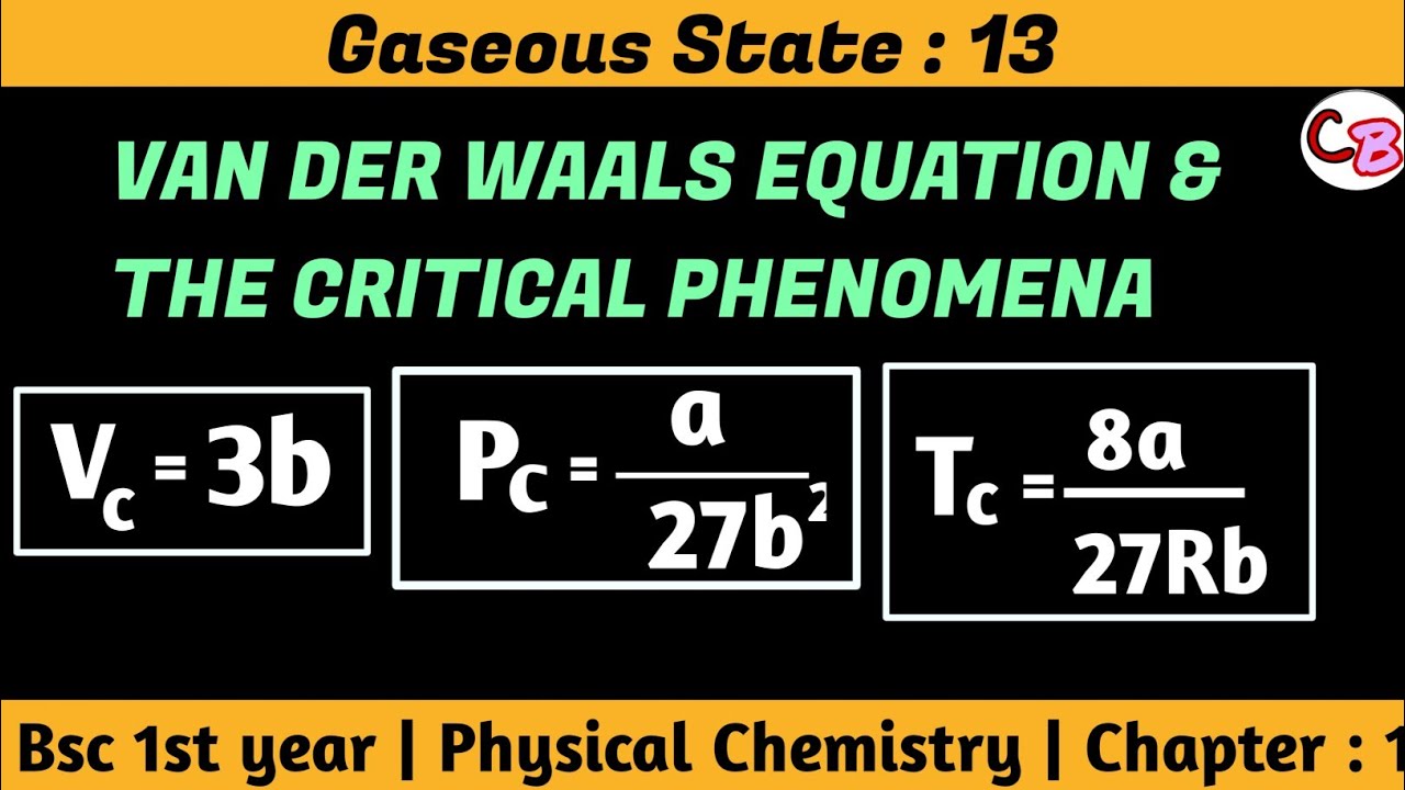 Critical constants in terms of vam der walls constants |  Gaseous state | Bsc 1st year chemistry