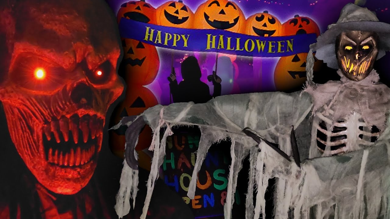 HALLOWEEN 2021 INSANE YARD HAUNT ! HUNTER'S HAUNTED HOUSE with SPIRIT ANIMATRONICS and INFLATABLES !