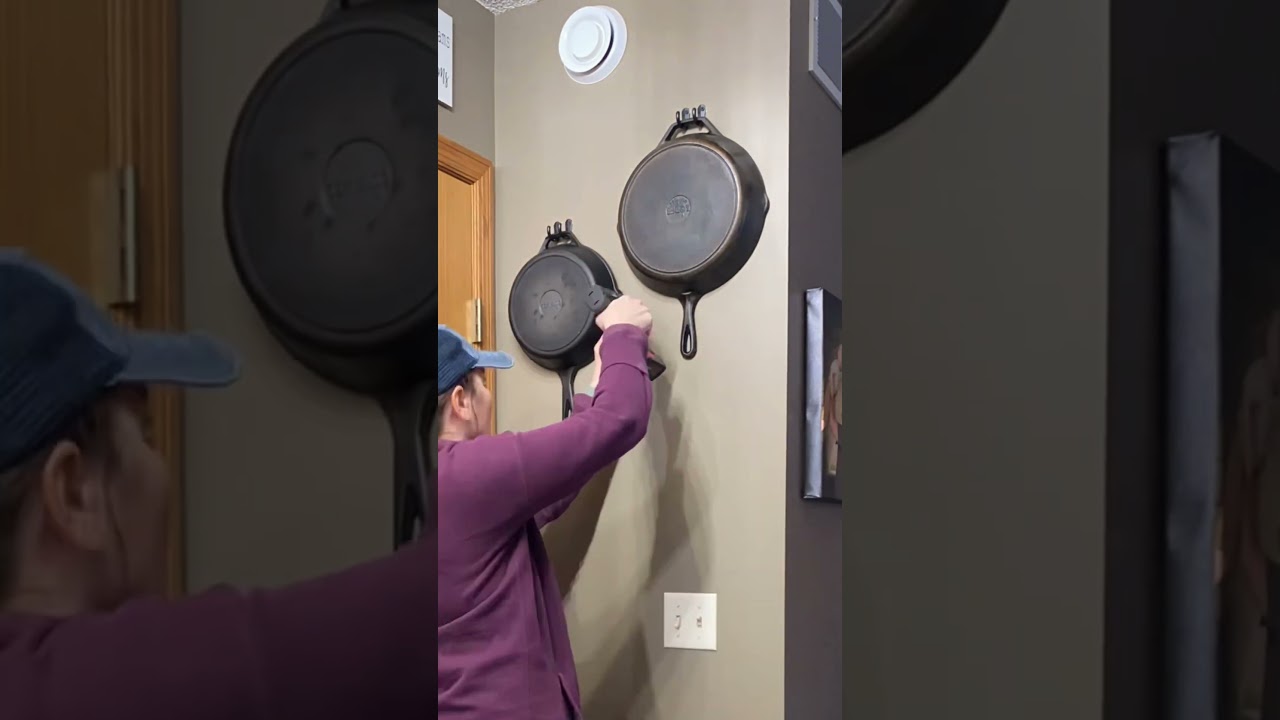 Hanging my pans! #nomorepansinmyoven #castiron #kitchendecor #castironpan #hangingpans #walldecor