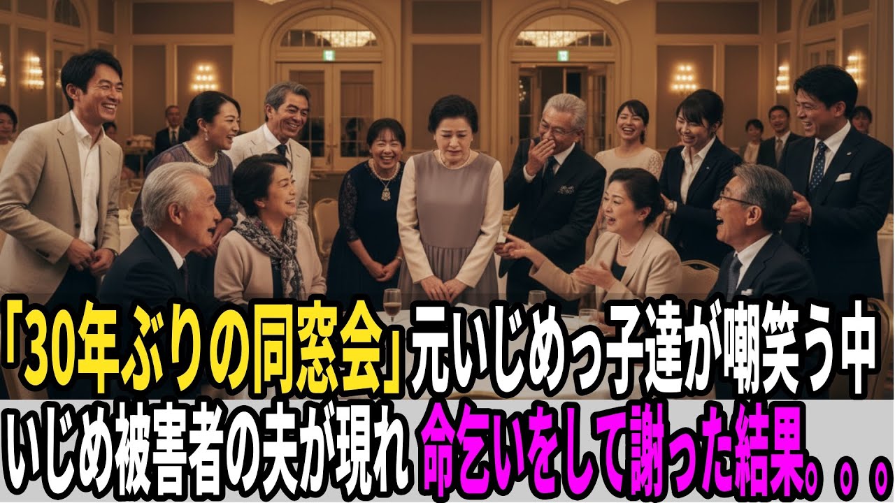 「30年ぶりの同窓会」元いじめっ子達が嘲笑う中、いじめ被害者の夫が現れ命乞いをして謝った結果。。。