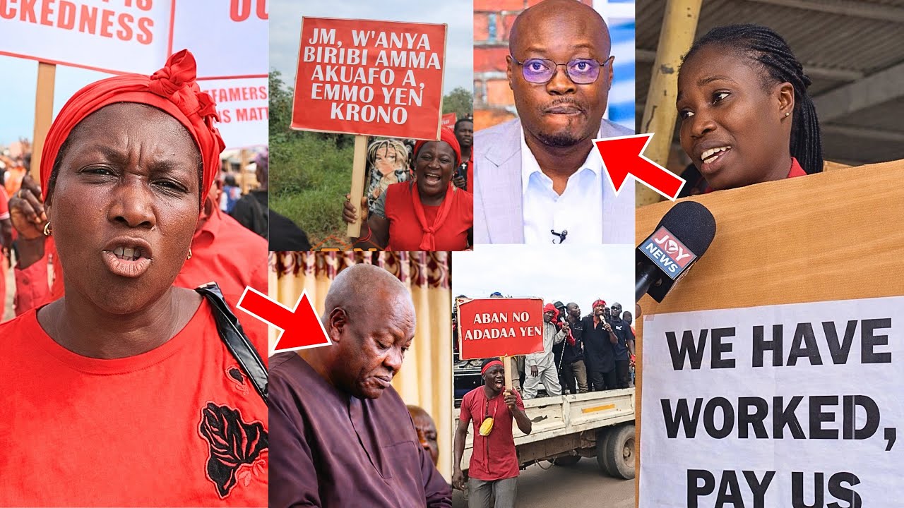Asem aba! Sefwi Cocoa farmers demonstrate against John Mahama over price cut; Teachers join demo