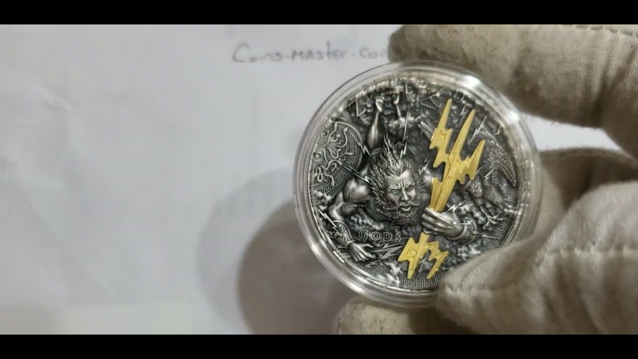 2021 2 Oz Silver $5 Niue ZEUS Gods Antique Finish Coin.   