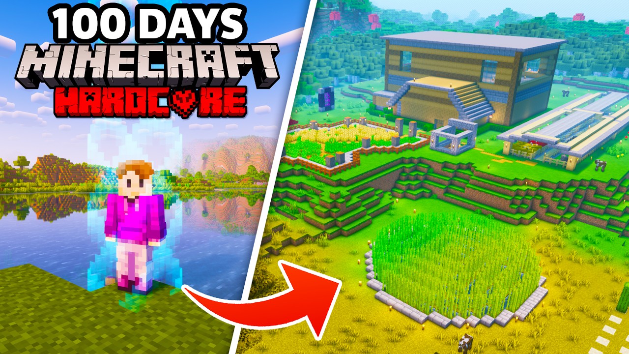 I Survived 100 Days in a 1x1 BORDER in Minecraft Hardcore!