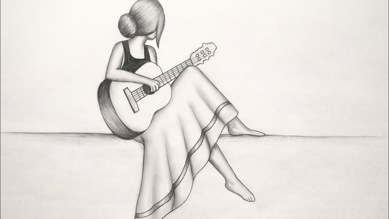 How to Draw a Girl Playing Guitar | Easy Pencil Sketch Step by Step