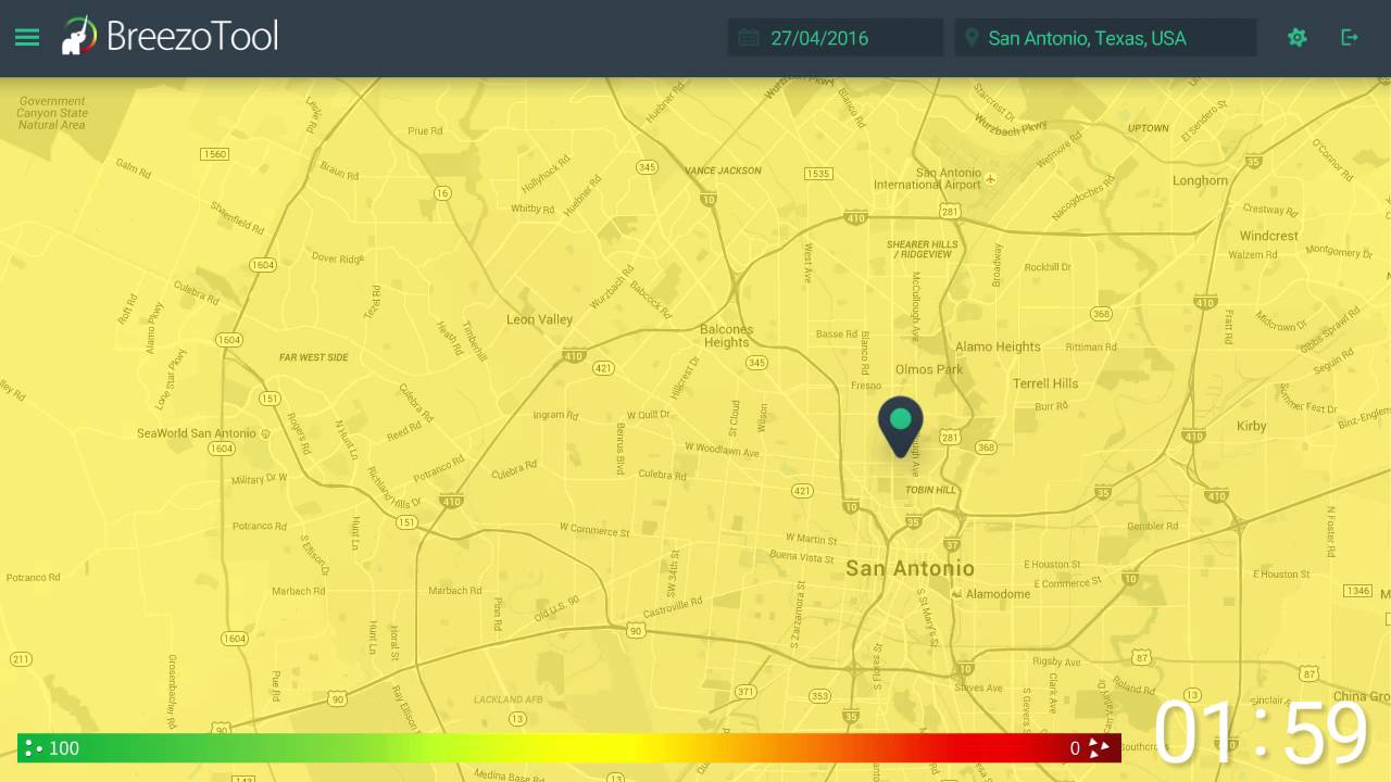 Air Quality Report: San Antonio, Texas As Seen by BreezoMeter on 4/25-28/2016
