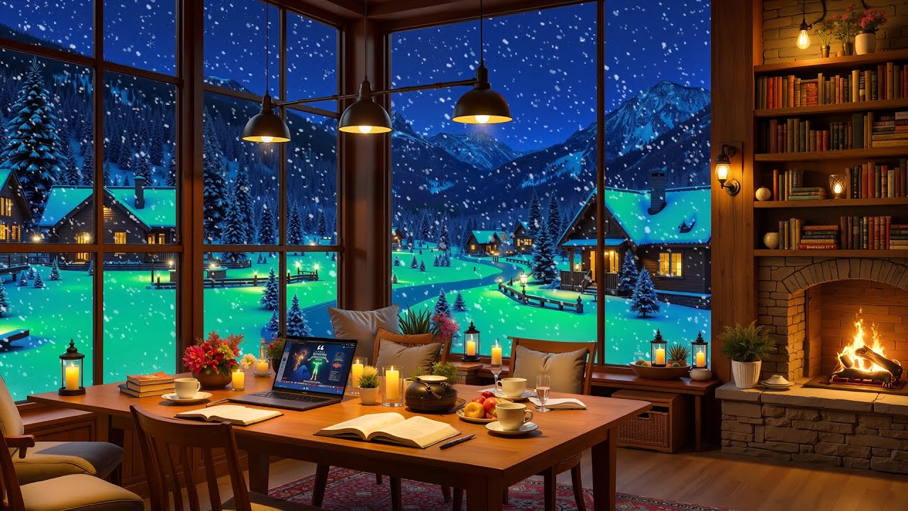 Cozy Winter Jazz Café ❄️ Soft Piano & Fireplace Sounds for Studying, Working, and Relaxing