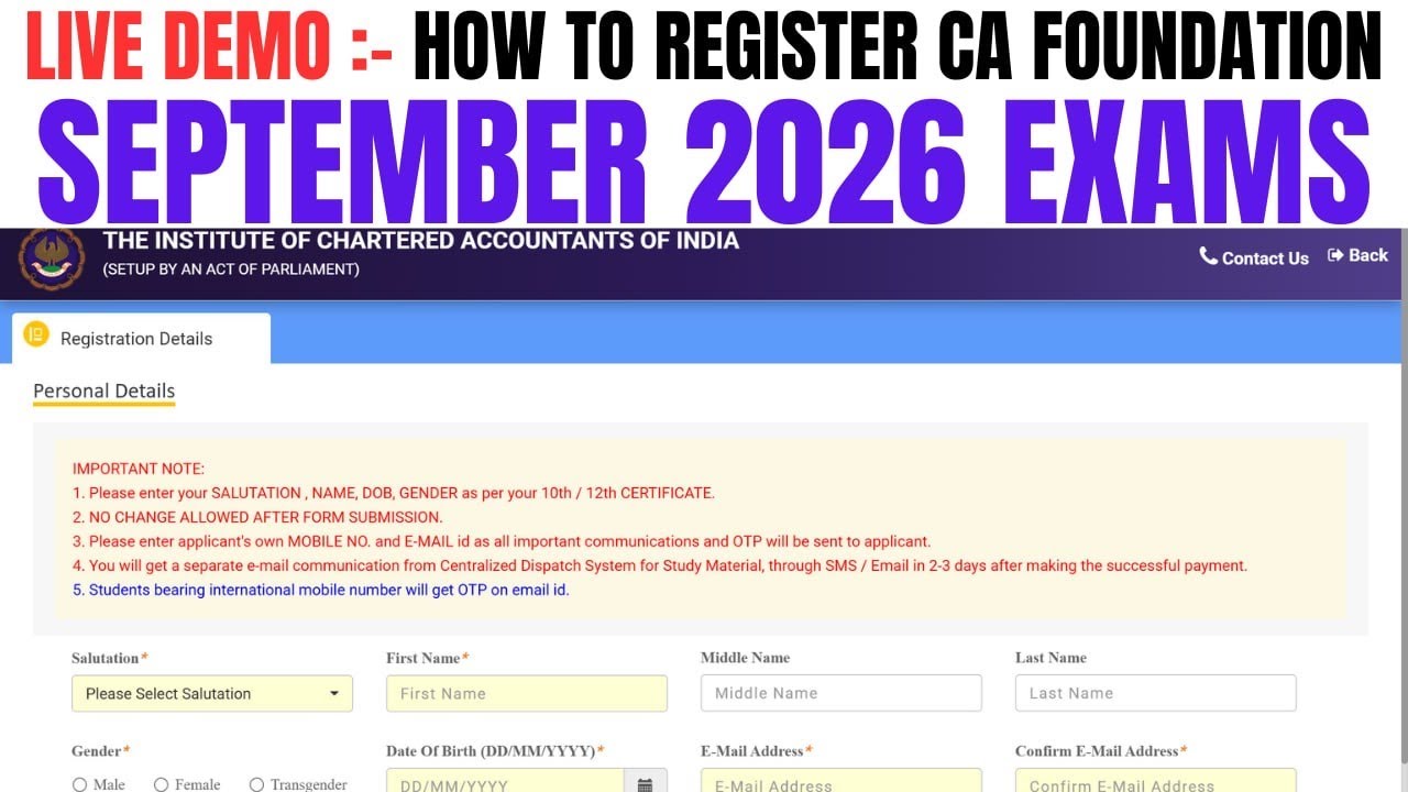live Demo :- How to Register CA Foundation September 2026 | CA Foundation Registation Process