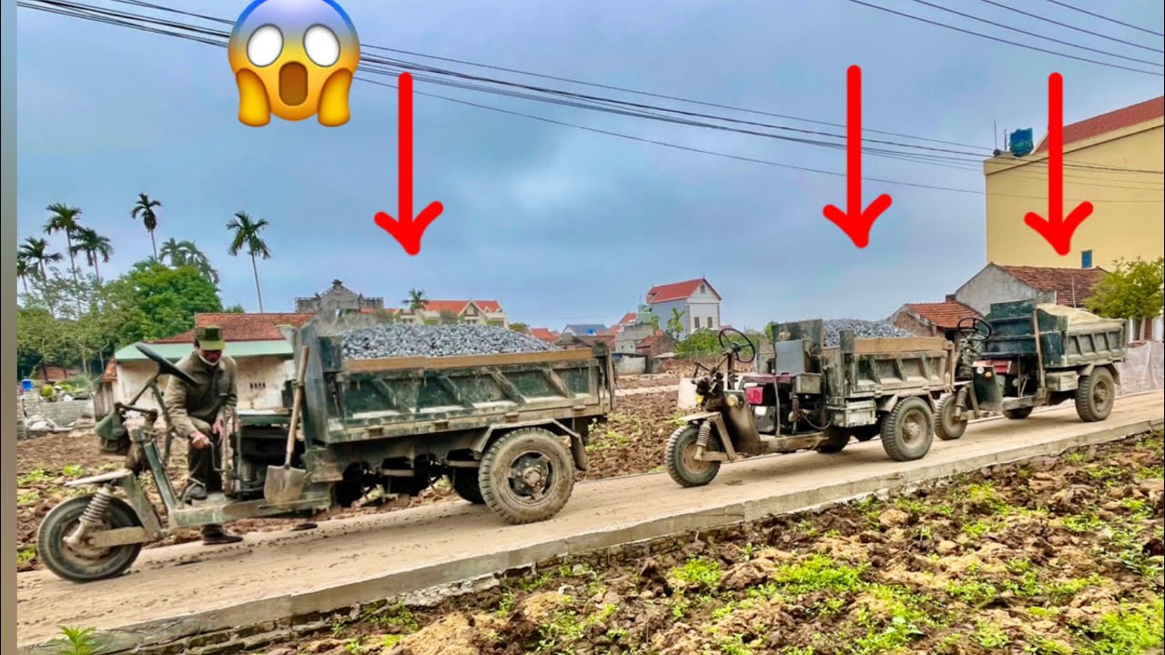 3 Công nông chở cát đá cực mạnh vào ngõ hẹp | 3 agricultural vehicles carrying sand and stones
